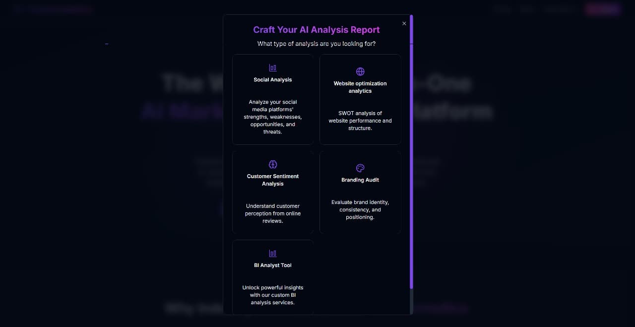 Service selection screen